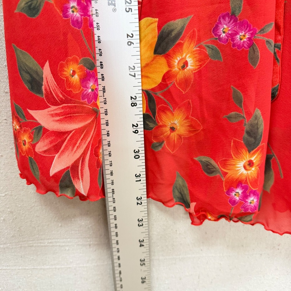 Vintage Intimate Secrets Red Floral Babydoll Chemise Lingerie Sheer Hem Medium - Picture 10 of 11